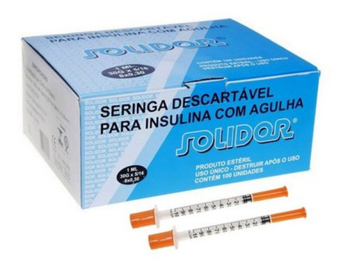 Seringa Estéril Para Insulina Agulha Fixa Solidor - 100 Unid