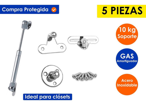 Piston Elevable Con Gas Amortiguador Puertas Cocina 10kg (5p Gris Claro