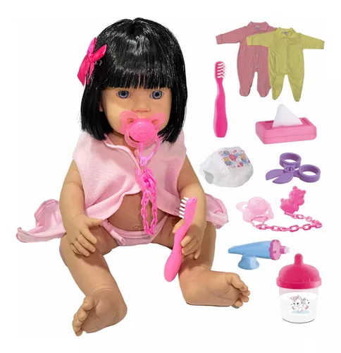 Boneca Bebê Reborn Corpo Silicone Com Enxoval Com Chupeta - ShopJJ