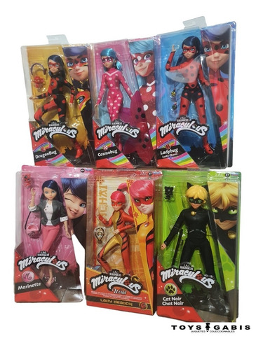 Miraculous Ladybug Set Con 6 Muñecas Lady Dragon, Cosmobug +