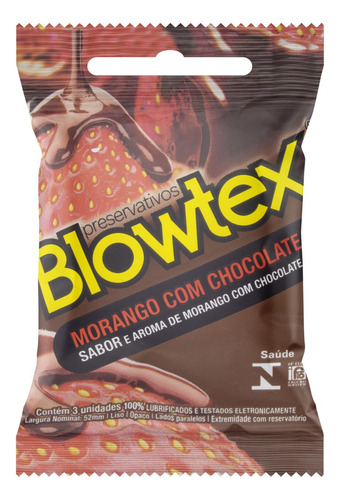 Preservativo Lubrificado Morango com Chocolate Blowtex Pacote 3 Unidades