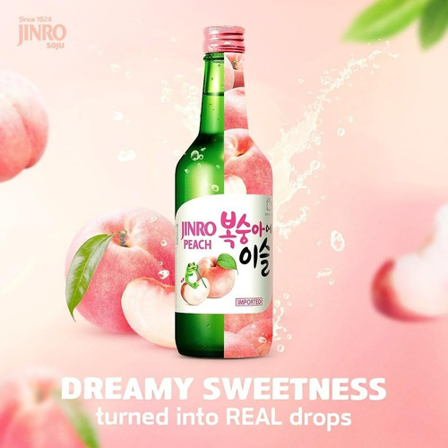 Alcohol Coreano Peach Soju Jinro Sabor Durazno 1pza 360ml