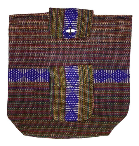 Mochila Artesanal Hecha A Mano, Mxhui-002, 2 Pzas, 10kg, Mor Color Morado/ Azul/ Rojo