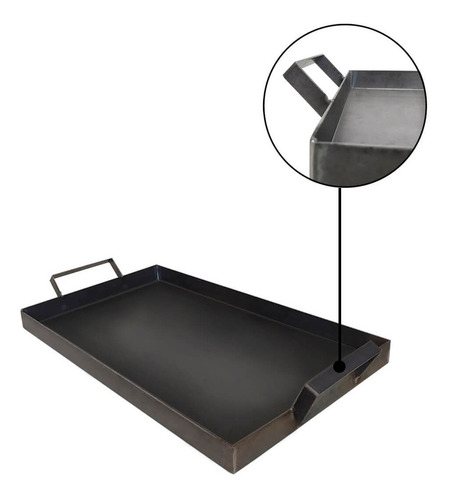 Imagen 6 de 10 de Kit Plancha Rustica 44cm 2 Hornallas + Tapa + Espatula Feroz