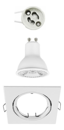 Foco Aro Móvil Empotrable + Zócalo Gu10 + Ampolleta Led 5,8w