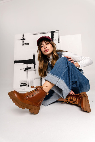 Borcegos Mujer Cuero Urbanos Acordonados Botas Moda Abril