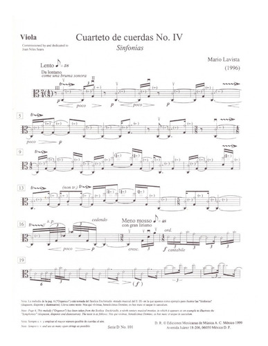 Mario Lavista: Cuarteto De Cuerdas No.iv Sinfonías (partes).