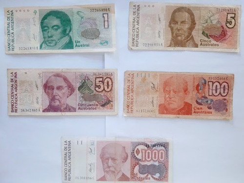 Billetes Argentinos Lote 1, 5, 50, 100 Y 1000  Australes