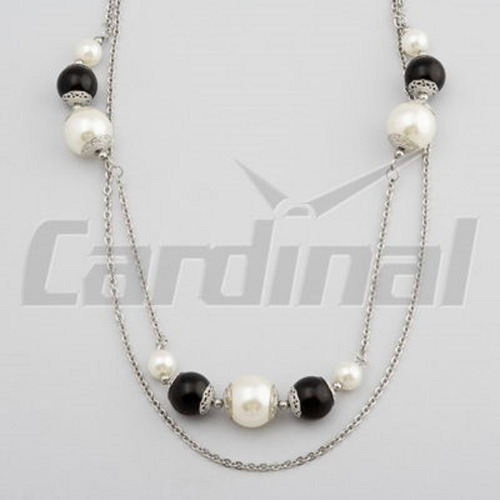 Collar Doble Acero Perla Cuenta Resina Cardinal Para Regalo