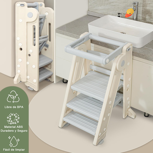Torre De Aprendizaje Montessori Ajustable Para Niños Gris