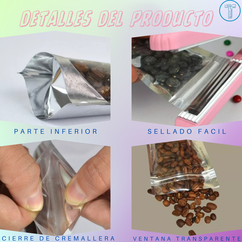 100 Bolsas Stand Up Pouch Hibrida Plata Clara Hibrida / Plata Clara 12x20cm