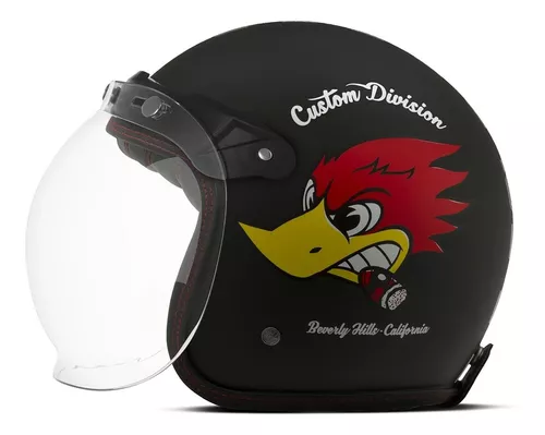 Capacete Moto Aberto Custom Pro Tork Coquinho Vintage Retro Chopper Unissex  Scooter - Preto