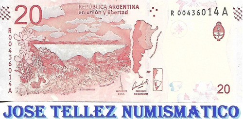 Billete Argentina 20 Pesos Guanaco Reposicion  Unc Palermo