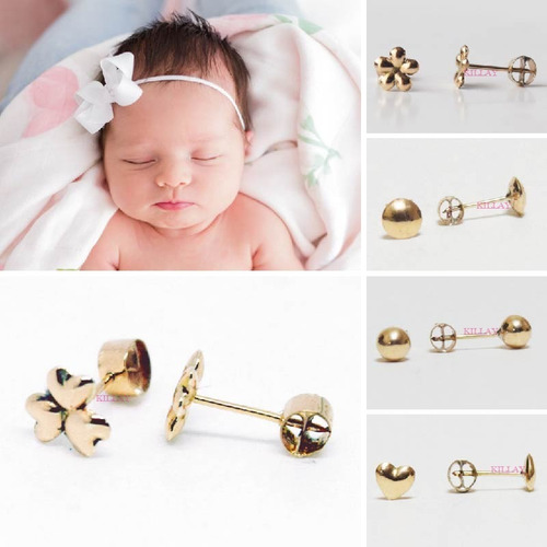 Aretes Abridores De Oro 18k Para Bebé Recién Nacida Regalo