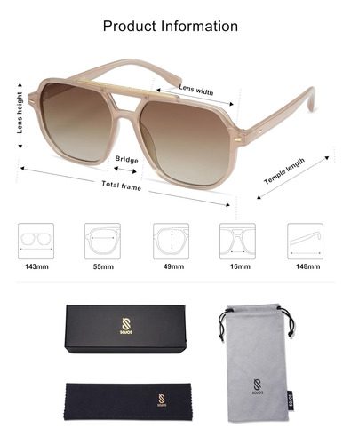 Sojos Gafas De Sol Polarizadas Aviador Estilo Retro 70s