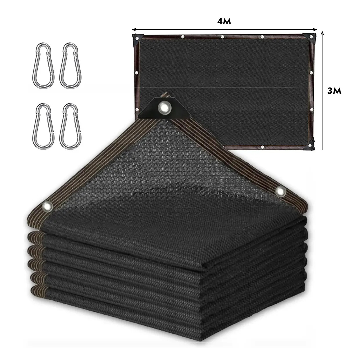 Malla Sombra Raschel 90% Negro 3x4m con Protección UV y Cinta de Refuerzo