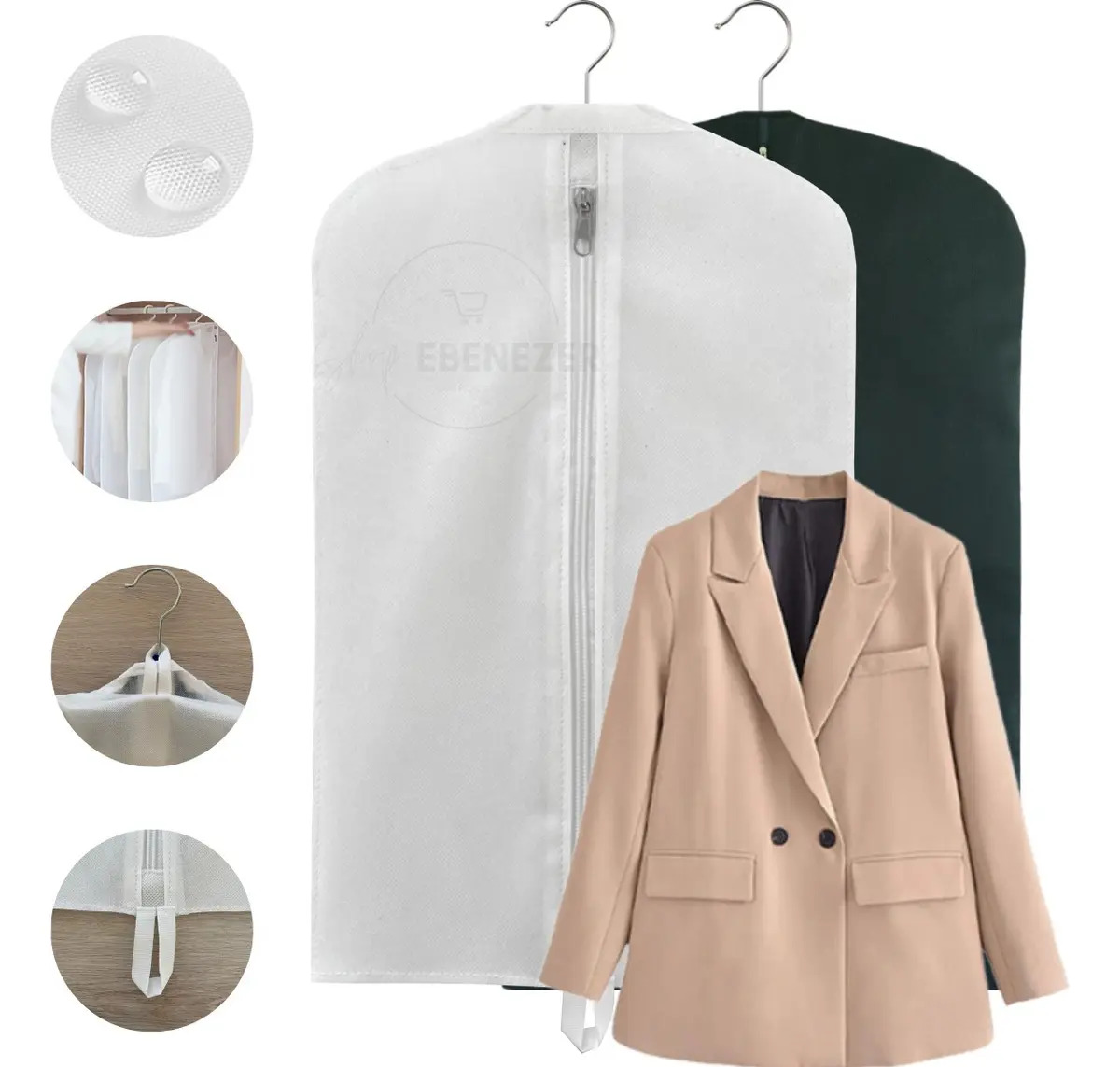 Capa De Terno Impermeavel C Zíper Proteçao Antimofo P Roupas Cor Branco