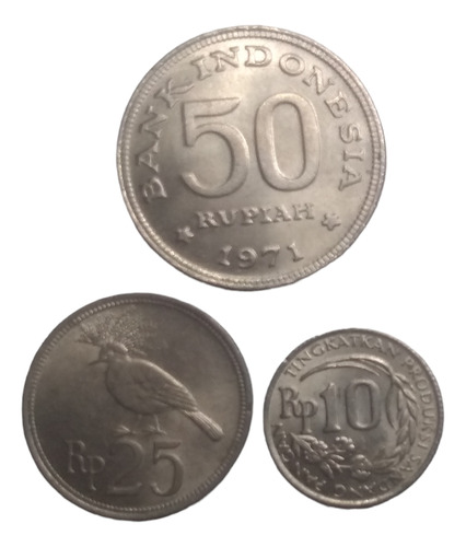 Monedas Indonesia 50, 25 ,10  Rupias 3 Pzs Años 70's Nuevas 