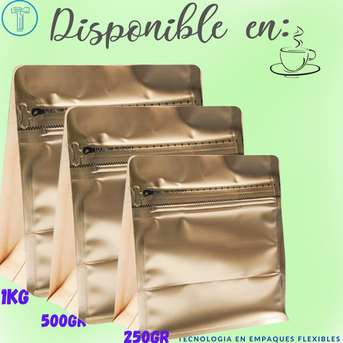 100 Bolsas Para Café, Cuadradas De 1 Kg Dorado Oscuro Cuadrada 1kg