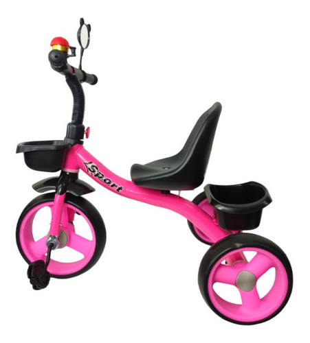 Triciclo Para Niños Infantil Con Canasto Salpicadera Espejo Color Rosa