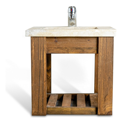 Imagen 6 de 8 de Vanitory Colgante 40cm Madera Bacha Travertino Y Griferia