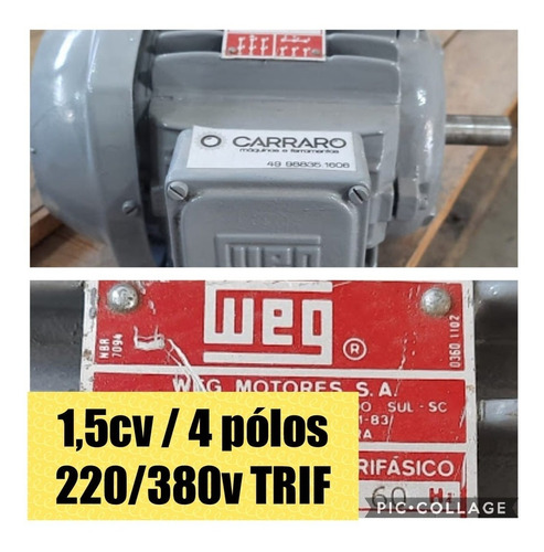 Imagem 1 de 6 de Motor 1,5cv Elétrico Weg 4 Polos Blindado Baixa Rotação