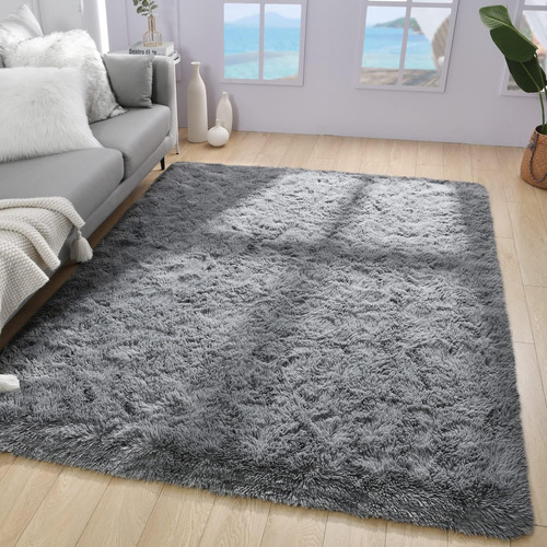 Alfombra Gris Suave Para Sala De Estar, Alfombra Lavable De 