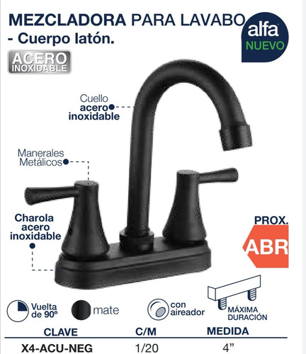 Llave Mezcladora Lavabo Acero Inox Negro Mate Cisne De Lujo