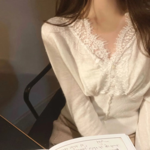 Cárdigan Con Cuello En V Y Ribetes De Encaje Para Mujer