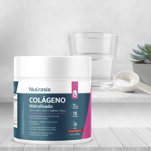 Colágeno Hidrolisado 1 E 3 +vit Frut Vermelhas 225g Nutrasix Sabor Frutas vermelhas