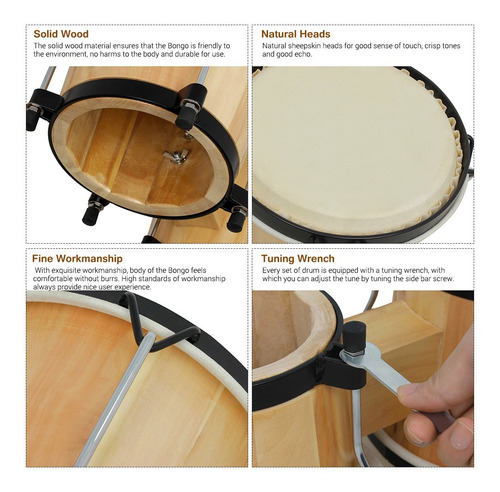 Bongo Drums - Juego De Tambores De Madera Para Instrumentos