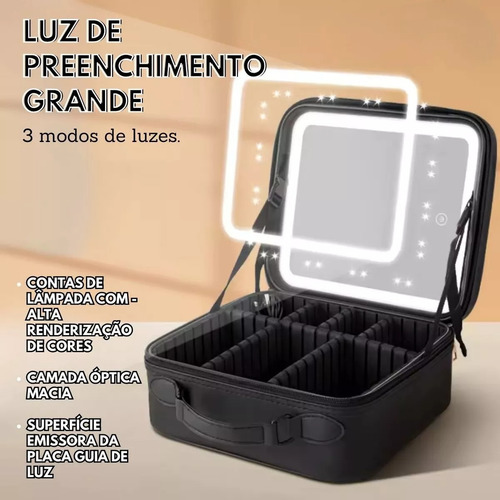 Maleta Necessaire Resistente Maquiagem Com Espelho E Luz Led