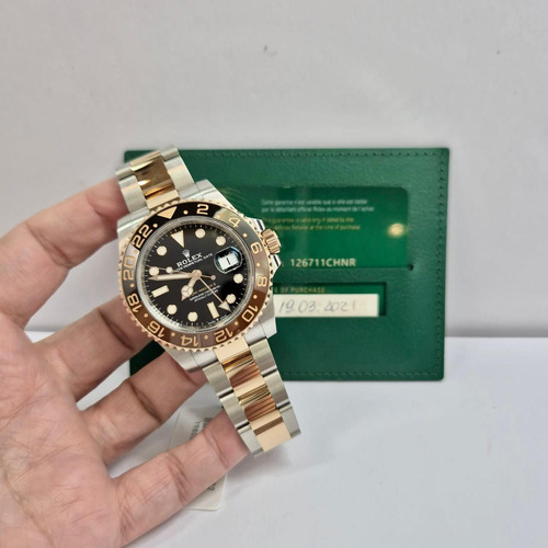 Rolex Gmt-master Ii Rootbeer Ouro Rosé & Aço 40mm Automatic Ouro Rosê, Prateado Preto Preto (Usado)