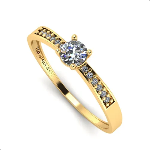 Anel Solitário Ouro 18k Pedra 4 Mm Zircônias Laterais