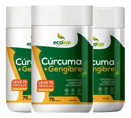 Cápsulas de Curcumina Ecolive com Cúrcuma e Gengibre 600mg - Kit ...