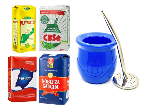 Combo Yerba Mate Medio Kilo Mas Mate Plastico Con Bombilla