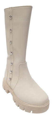 Bota Para Niña Larga Beige Corazon