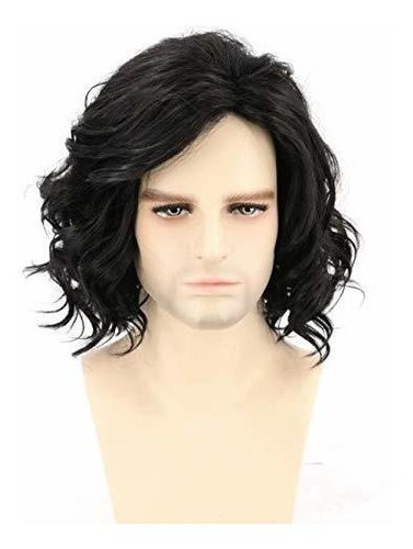 Disfraz Hombre - Lemarnia Mens Wigs Black Short Curly Jon Sn