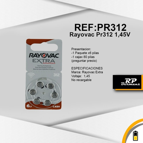 Pila Audifono Rayovac Ref Pr312