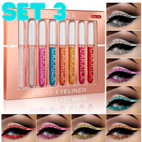 Kit Delineadores De Ojos Líquido 8pz Lentejuela Brillos F Color Quiero El #2