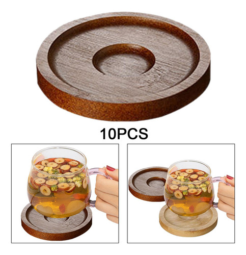 10 Pçs Pires Redondos Porta-copos De Madeira Marrom