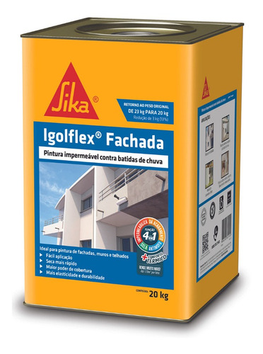 Imagem 1 de 4 de Igolflex Fachada Impermeabilizante Parede Sika - Lata 20kg