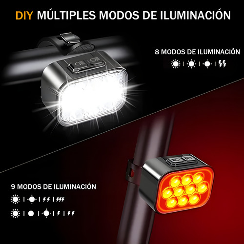 Luz Bicicleta Recargable Usb Delantera Y Traser 10+10 Led