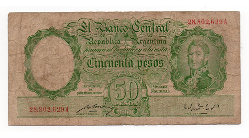 Billete Argentina 50 Pesos Moneda Nacional Bottero 1984