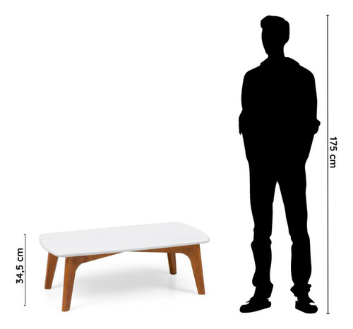 Mesa De Centro Em Madeira Maciça 100 Cm Moby Cor Branco/Garapa
