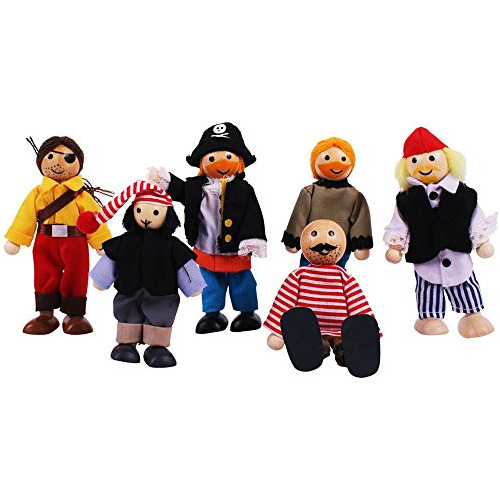 Bigjigs Juguetes Patrimonio Playset Wooden Pirate Figuras -