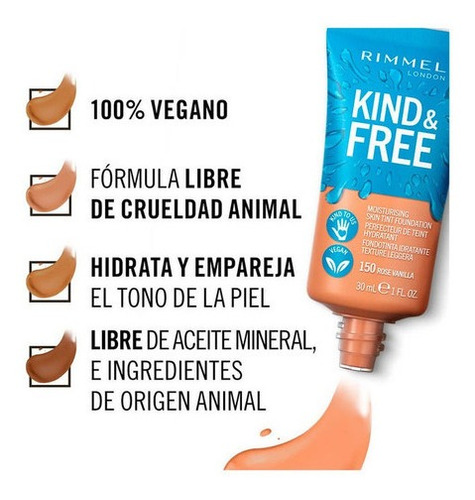 Imagen 6 de 7 de Base De Maquillaje Rimmel Hidratante Kind & Free Apto Vegano