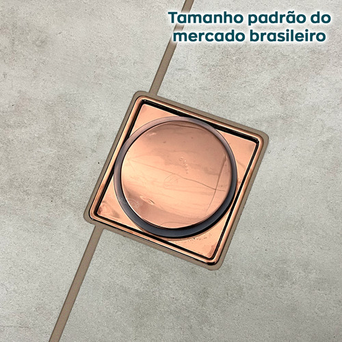 Porta Grelha Inox 304 E Ralo Click Rose Gold 10x10 Kit Banheiro Caixilho Suporte Com Ralo Inteligente Quadrado 10cm Tampa Caixa Sifonada Dona Dcor