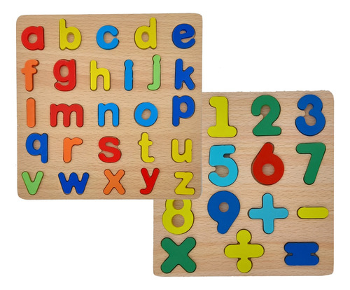 Combo Juego Didáctico Letras Y Números Niños Encastre Madera