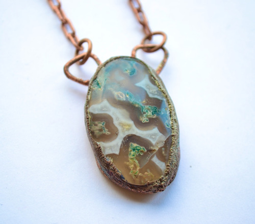 Imagen 6 de 6 de Collar De Piedra Piedra Agata Con Cadena De Cobre, Cod1